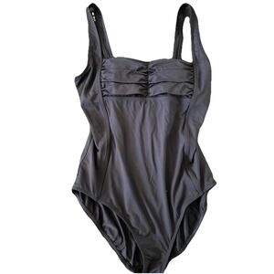 Calvin Klein Ruched One Piece Swimsuit Tummy Control Shaping Square Neck Size 14